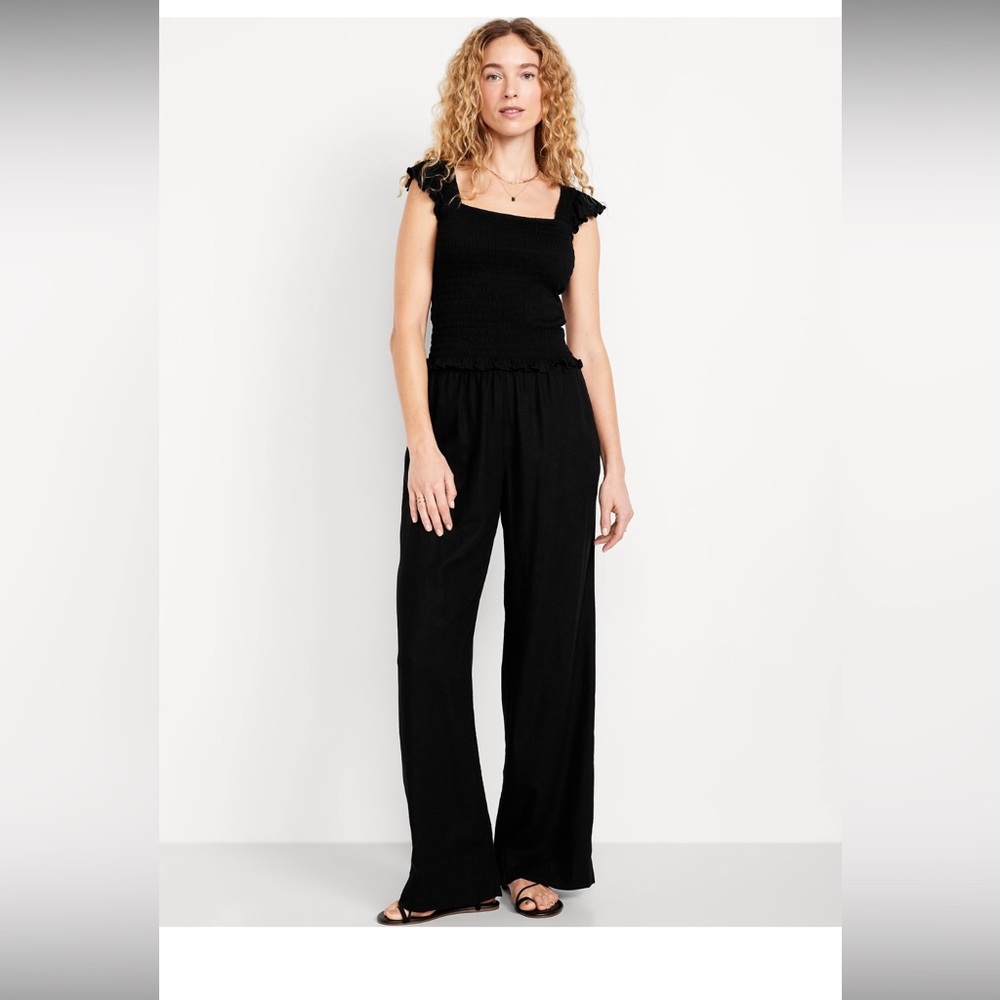 Old Navy Linen Blend Pull On Wide Leg Pants, M, Black